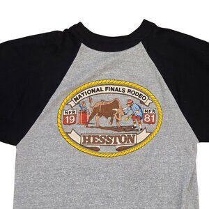Vintage Hesston National Finals Rodeo 1981 Raglan Baseball Tee Gray Black kids L
